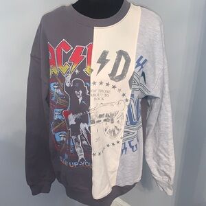 AC/DC Split Graphic Crewneck Sweatshirt- Gray and Cream